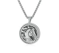 SYAVR Collar de acero de titanio con cabeza de caballo de animal retro, ropa de joyería artística de moda personalizada para hombres, accesorios a juego de ropa de modelo