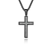 SYAVR Collar de cruz con diamantes de acero al titanio neutro Colgante de cruz de acero inoxidable tallado