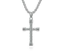 SYAVR Collar de cruz de acero al titanio retorcido, colgante de cruz de acero inoxidable hip-hop punk personalizado para hombre