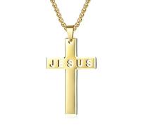 SYAVR Collar de cruz de acero inoxidable JESÚS de corte láser Viento neutro Colgante de cruz de acero de titanio