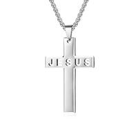 SYAVR Collar de cruz de acero inoxidable JESÚS de corte láser Viento neutro Colgante de cruz de acero de titanio