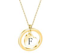 SYAVR Collar de oro de acero inoxidable de 26 letras circular de corazón hueco de 15 mm y 18 quilates para parejas como regalo