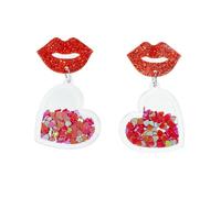 SYAVR De Moda, Personalizado, Creativo, Divertido, nicho, Rosa Brillante, Labios Rojos, Lentejuelas en Forma de corazón, Pendiente Colgante acrílico
