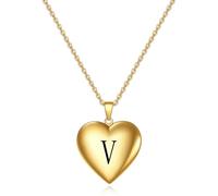 SYAVR Foto conmemorativa creativa puede abrir colgante de oro en forma de corazón Collar de amor con letras iniciales de acero de titanio para mujeres
