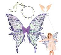 syayw Alas de Mariposa para Niñas,Disfraz de con Diadema de Flores y Mágica para Fantasía - para Fiesta, Cumpleaños, Obra Teatral y Disfraz de Princesa