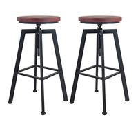 SYCARPET 2 Pcs Bar Stool, Sillas de Bar con Asiento de Madera Maciza, Altura Ajustable 60-80cm, Taburetes para Bar, Mostrador Cocina Hogar