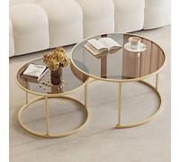 SYCARPET Juego de 2 mesas anidadas, mesas auxiliares apilables para sofá, 2 mesas de Centro Redondas, Parte Superior de Vidrio Templado y Marco de Metal, mesas de té Decorativas