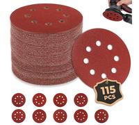 SYCEES 115 Discos de Lija para Lijadora 125mm Mix Granos con 8 Agujeros | Granos 40/60/80/100/120/180/240/320/400, Autoagripante, Resistencia Al Calor y Al Desgarro, Fácil Montaje, Para Madera y Meta