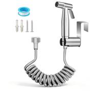 SYCEES Ducha Bidet para Inodoro WC con Soporte y 1.5m Manguera Telescópica | Acero Inoxidable 304, Portátil, Presión Ajustable, Anti-Enredo,2 Formas de Montaje Para Higiene, Limpiador de Baño y Lavabo