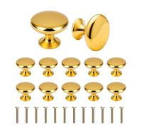 Syclishorn 12 Piezas Pomo para Armario Redondo, Dorado Perillas de Cajón con Tornillos, 25×30mm Tirador Cajón Puerta, Pomos y Tiradores Cajones Cocina