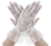 SycloPak Guantes de Encaje Cortos Elegantes para Mujer - Guantes Blancos para Bodas, Semana Santa, Fiestas y Disfraces (Blanco, Talla Única),Weiße Spitzenhandschuhe,Halloween Handschuhe