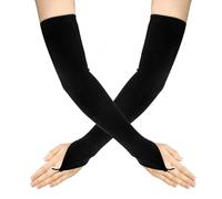 SycloPak Guantes negros largos para mujer, sin dedos, longitud al codo, de elastano, para Halloween, boda, talla única, Negro, talla única