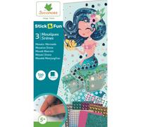 Sycomore-CRE7024 Mosaicos autoadhesivos para niños, 3 Cuadros, Sirenas, Stick & Fun - Manualidades Infantiles - a Partir de 5 años, Multicolor, 14 x 4 x 24 cm (CRE7024)