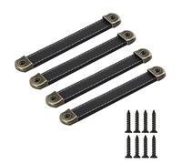 SYDARSYN 4 piezas Tiradores de Cuero para Muebles Cocina Cuero Manilla de Armario Puerta de Cajón Pomos Manija del Gabinete Cuero Tiradores para Armario Cajones Perillas 128 mm