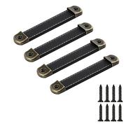 SYDARSYN 4 piezas Tiradores de Cuero para Muebles Cocina Cuero Manilla de Armario Puerta de Cajón Pomos Manija del Gabinete Cuero Tiradores para Armario Cajones Perillas 96 mm