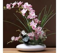 SYDDOL Maceta de cerámica para orquídeas artificiales de 43 cm, florero de seda realista con jarrón para la decoración del hogar (rosa y blanco)
