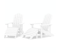 SYDE Adirondack Garden Chairs 2 Pack with Footrest HDPE White | , Low Maintenance, Wide Armrests, High Back, Detachable Stool, 110 kg Capacity