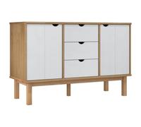 SYDE Aparador OTTA Madera Maciza Pino Marrón y Blanco 113,5x43x73 cm | Estilo Escandinavo, 3 Cajones, 2 Puertas, Estructura Estable, Superficie Resistente