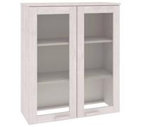 SYDE Aparador Superior HAMAR Madera Maciza Pino Blanco 85x35x100 cm | 3 Estantes Estables, Puertas de Vidrio Antipolvo, Almacenamiento Adicional para Decoración