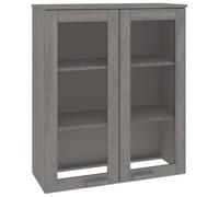 SYDE Aparador Superior HAMAR Pino Macizo Gris Claro 85x35x100 cm | 3 Estantes, Puertas de Vidrio, Madera Firme, Almacenamiento Adicional