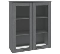 SYDE Aparador Superior HAMAR Pino Macizo Gris Oscuro 85x35x100 cm | 3 Estantes, Puertas de Vidrio, Libre de Polvo, Almacenamiento Extra para Decoración