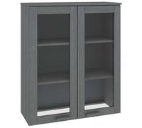 SYDE Aparador Superior HAMAR Pino Macizo Gris Oscuro 85x35x100 cm | 3 Estantes, Puertas de Vidrio, Madera Firme, Almacenamiento Adicional para Cocina