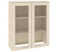 SYDE Aparador Superior HAMAR Pino Macizo Marrón Miel 85x35x100 cm | 3 Estantes, Puertas de Vidrio, Almacenamiento Adicional, Decorativo