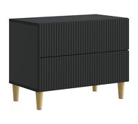 SYDE Armario de Noche Negro 62 x 34,5 x 48 cm Madera de Ingeniería | Estilo Vintage, Cajones Amplios, Patas Marrones, Uso Versátil, Fácil Limpieza