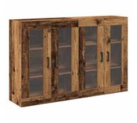 SYDE Armario De Pared Madera Envejecida 69,5 x 34 x 90 cm, 2 uds. | Puertas De Vidrio, Estantes Funcionales, Manijas De Barra, Diseño Minimalista Para Sala De Estar