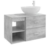 SYDE Juego de Muebles de Baño 2 uds. Gris Hormigón | Madera Sólida, Montaje en Pared, Estantes y Cajones, Perforación Flexible, Uso en Interiores