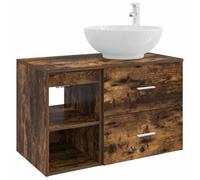 SYDE Juego de Muebles de Baño 2 uds. Roble Ahumado | Madera sólida, Montaje en pared, Estantes y cajones, Perforación flexible, Uso interior