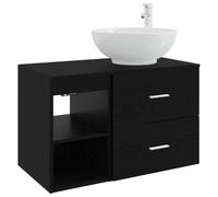 SYDE Juego de Muebles de Baño 2 Uds. Roble Negro | Madera Sólida, Montaje en Pared, Estantes y Cajones, Perforación Flexible, Uso en Interiores