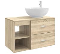 SYDE Juego de Muebles de baño 2 uds. Roble Sonoma | Madera sólida, montaje en pared, perforación flexible, estantes y cajones, interior