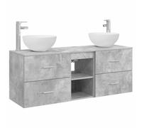 SYDE Juego de Muebles de Baño 3 uds. Gris Hormigón 49,5 x 35 x 63 cm | Madera y acero, montaje en pared, 2 cajones, estantes, perforación de grifo personalizable