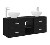 SYDE Juego Mueble Baño 3 uds Roble Negro 49,5 x 35 x 63 cm | Madera Elaborada, Montaje en Pared, 2 Cajones, Estantes, Perforación de Grifo Personalizable