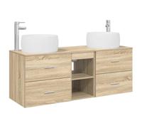 SYDE Juego Muebles Baño 3 uds Roble Sonoma | Madera Resistente, Montaje en Pared, Estantes Organizadores, Tiradores Plateados, Incluye Herramientas