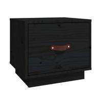 SYDE Mesita de Noche Pino Macizo Negro 40x34x35 cm | 1 Cajón, Tirador Cuero Sintético, Superficie Robusta, Estilo Rústico, Montaje Manual Incluido