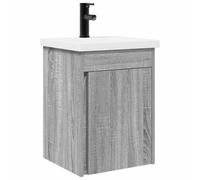 SYDE Tocador de Bano Gris con Lavabo | Madera Resistente Al Agua, Montado En Pared, Almacenamiento Compacto, Para Banos Pequenos