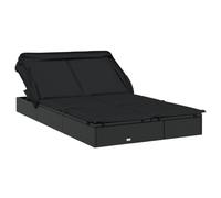 SYDE Tumbona 2 Personas Toldo Plegable Ratán PE Negro | Estructura de acero resistente, Asiento regulable, Ideal para piscina, balcón y camping