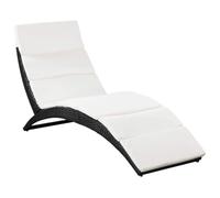 SYDE Tumbona Plegable con Cojín Ratán Sintético Negra | Estructura de Acero Resistente, Poliéster Crema, Uso Exterior Jardín, Diseño Ergonómico