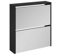 SYDE Zapatero con Espejo 2 Niveles Negro 63x17x67 cm | Madera contrachapada, 2 Cajones Abatibles, Para Recibidor, Pasillo o Dormitorio