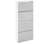 SYDE Zapatero con Espejo 4 Niveles Blanco Brillo 63x17x134 cm | Madera de Ingeniería, Cajones Abatibles, Recibidor, Pasillo, Dormitorio, Fijación a Pared Incluida