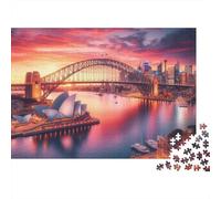 Sydney Harbour Bridge Atardecer Urbano Puzzle de 1000 Piezas Papel para Adultos Vista Nocturna Juego de Puzzle 1000 Piezas relajación decoración Regalo 70x50cm/1000pcs
