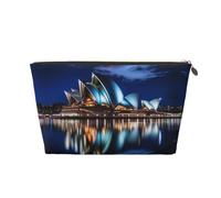 Sydney Opera House - Bolsa de cosméticos para mujer, de piel, portátil, de gran capacidad, con cremallera, bolsa de almacenamiento, Gold, Talla única