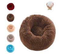 SYDXGD Calming Dog Bed,Cat Bed,Donut Dog Bed,Furry Cat Donut,Furry Cat Bed, Washable Anti-Anxiety Fluffy Pet Bed,Warmth and Relaxation, Machine Washable (60×60cm, 23.7"×23.7",Brown)