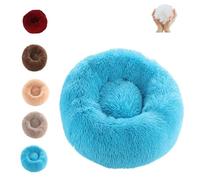 SYDXGD Calming Dog Bed,Cat Bed,Donut Dog Bed,Furry Cat Donut,Furry Cat Bed, Washable Anti-Anxiety Fluffy Pet Bed,Warmth and Relaxation, Machine Washable (70×70cm, 27.5"×27.5",Blue)