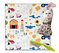 Syeefula Cat Grooming Wrap, Cat Wrap for Grooming, Multifunctional Velcro Fabric Wrap for Cats, Self-Adherent, Anti-Bite, Anti-Scratch, Anti-Escape Calming Wrap Nail Clipping (21.7 * 21.7IN,Farm)