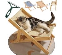 Syeefula Celery Pets Cat Lounger Chair, 2 in 1 Foldable Cat Sisal Chair for Indoor, 4-Position Adjustable Hammock Pet Sisal Beach Bed Mat for Small and Medium Cats, Removable Blanket (Sisal Type)