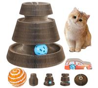 Syeefula Kitten Curl, Kitten Curl Toy, Magical Kitten Curl Cardboard Cat Toy, Cat Accordion Toy, Indoor Interactive Scratch Pad with a Ball, Recyclable and Durable, Retractable, Reversible (Car)