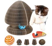 Syeefula Kitten Curl, Kitten Curl Toy, Magical Kitten Curl Cardboard Cat Toy, Cat Accordion Toy, Indoor Interactive Scratch Pad with a Ball, Recyclable and Durable, Retractable, Reversible (Fish)